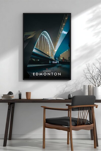 KEYFHOME Walterdale Bridge Night Edmonton înrămat MDF Tablou Poster Living Wa...