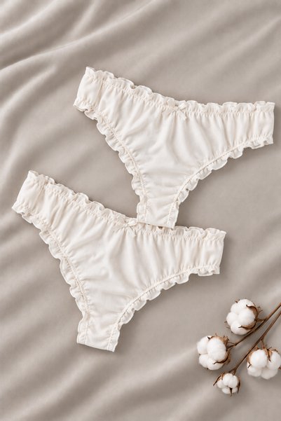 Loveria Kadın Pamuklu Fırfırlı Bikini/Tanga Külot Ekru 2li