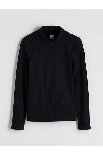 LC Waikiki Lcw Kids Black Turtleneck Girls' Knitwear Sweater with Nevavm Diff...