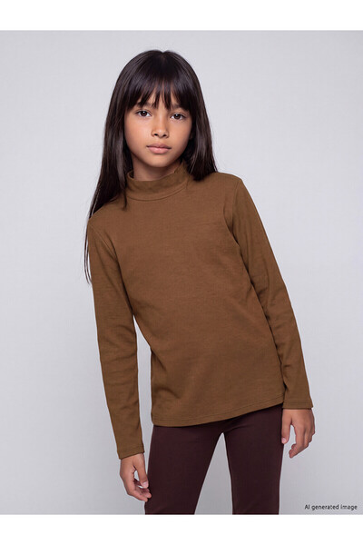 LC Waikiki Lcw Kids Brown Turtleneck Girl's T-Shirt with Nevavm Difference