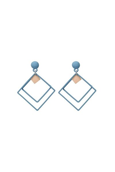 OEM Cercei cu Forma Geometrica Patrat, Aliaj Zinc, 11 x 6 cm, Albastru cu Auriu