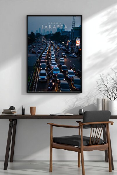 KEYFHOME Jakarta Indonezia Oraș Peisaj Încadrat MDF Tablou Poster Living Deco...