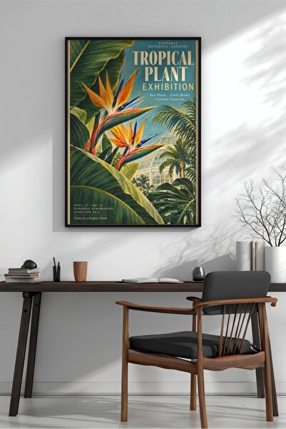 KEYFHOME Retro Tropical Plant Exhibition Poster Înramat MDF Tablou Poster Sal...