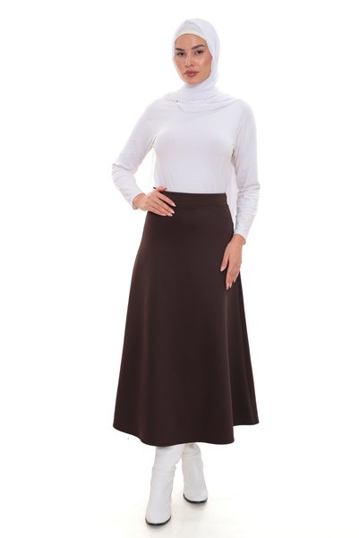 BEMOL GİYİM Scuba Puf Bitter Brown Hijab Skirt Model