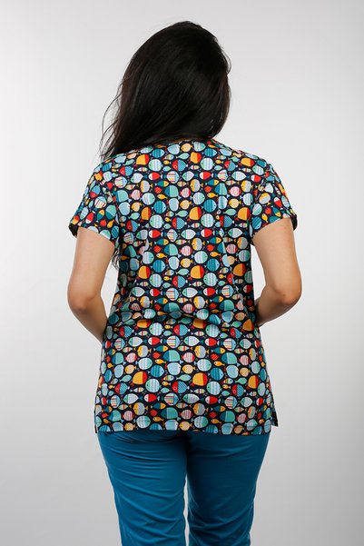 EMİR MEDİKAL (E-Flex) Women's Fish Patterned Doctor Nurse Hospital Veterinary Scrubs Single Top Uniform