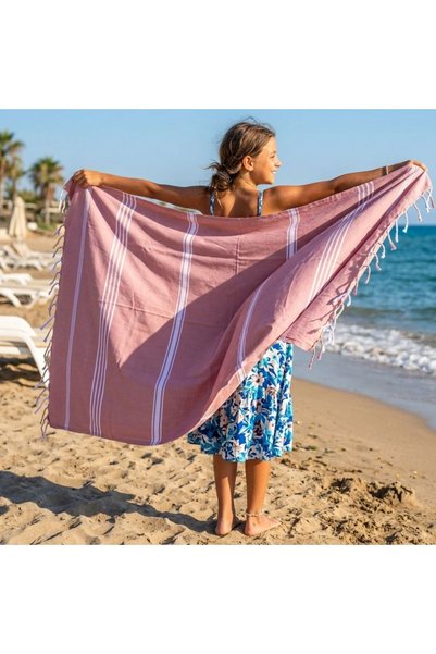 Sand & Sol The Line Beach Towel Pink - 100% Recycled Cotton Fouta 200 x 100 cm