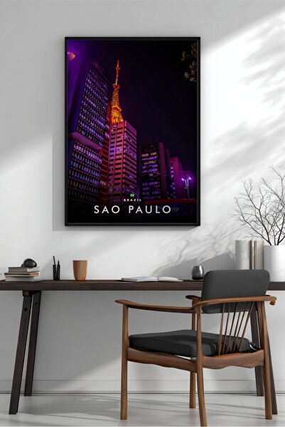 KEYFHOME Sao Paulo Noapte Silueta Închisă în MDF Tablou Poster Living Decor d...