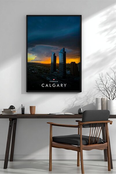 KEYFHOME Calgary Apus de soare peisaj urban nr 2 înrămat MDF pictură poster l...