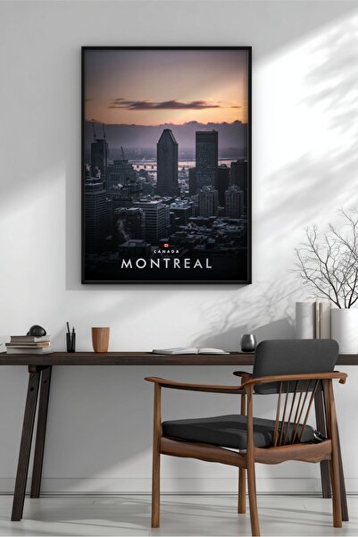 KEYFHOME Montreal Evening Cityscape No 2 Încadrat MDF Tablou Poster Living Wa...