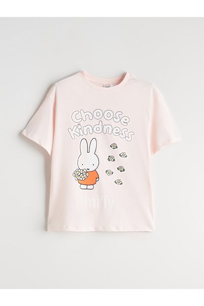 LC Waikiki Lcw Kids Pink Oval Collar Girls' T-Shirt with Nevavm Difference