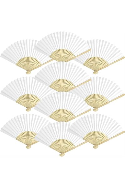 GENERAL 25 Packs White Bamboo Folding Fan Handheld Fan Paper Folded Fan for W...