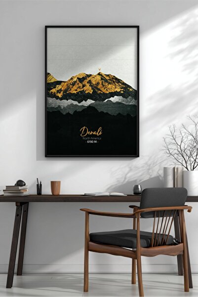 KEYFHOME Yedi Peak Denali Minimalist Mountain MDF cu ramă Tablou Poster Livin...