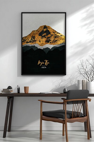 KEYFHOME Imja Tse Minimalist Mountain Framed MDF Painting Poster Living Room ...
