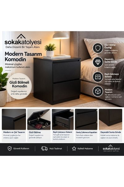 SOKAKATOLYESITR Siyah Gizli Bölmeli NFC Komodin