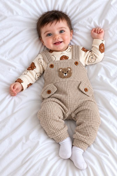 METEOR BABY Baby Boy Set - Bear Patterned Long Sleeved T-Shirt - Socks - Salo...