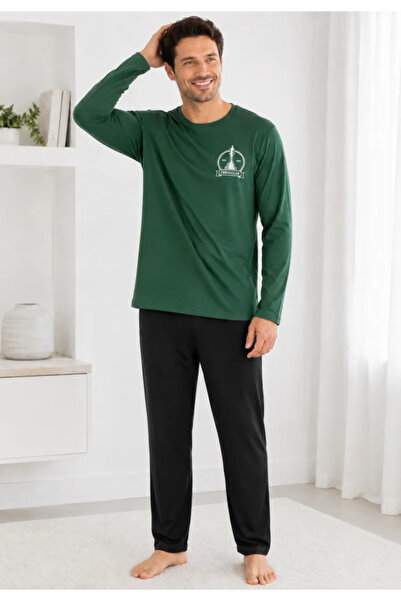 TOSKI Pijama barbati cu maneca lunga si pantalon lung-Verde