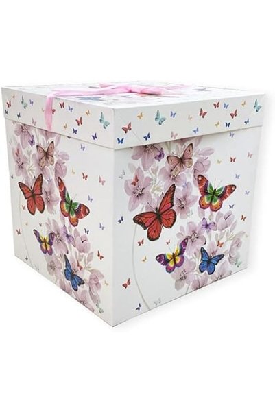 Generic صندوق هدايا ورقي 30×30 سم بتصميم الفراشات