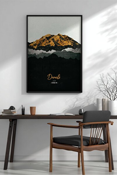 KEYFHOME Denali Minimalist Mountain Framed MDF Painting Poster Living Room Wa...