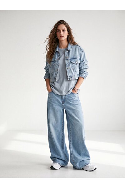 Ltb Merlına Crop Printed Light Indigo Jean Jacket