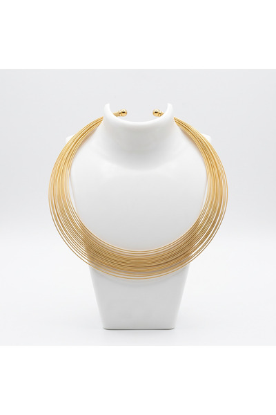Takı Dünyası Çok Sıralı Gold Renk Telli Choker Kolye