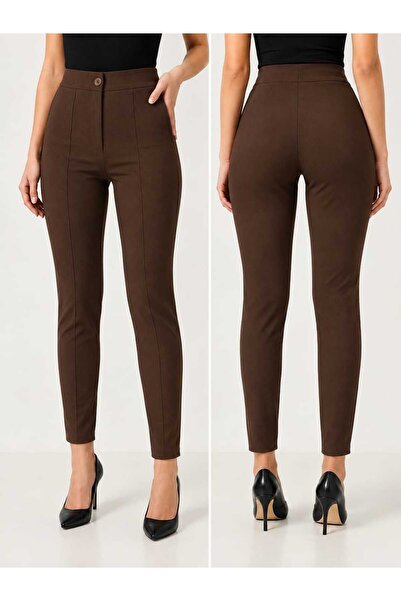 BEHLIVE Women's Black High Waist Slimming Narrow Leg Blek Striped Fabric Trousers
