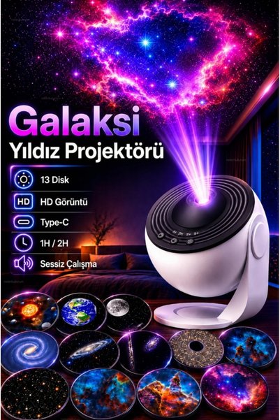 Teknolojimburada Gerçekçi HD 12 FİLM DİSK GALAKSİ PROJEKTÖRÜ LED GÖKYÜZÜ PROJ...