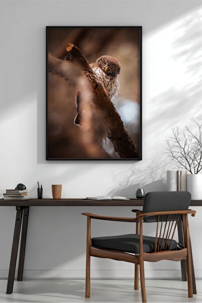 KEYFHOME Tablou MDF cu ramă de bufniță mică, poster, decor de perete pentru s...