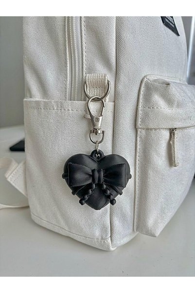 daligra Black Gothic Heart Bow Bag Charm – Beaded Detailed Bag Accessory and Keychain