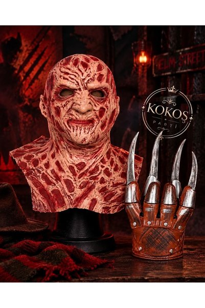 Kokoş Parti Halloween Elm Sokağı Kabusu Freddy Krueger Eldiveni ve Lateks Mas...