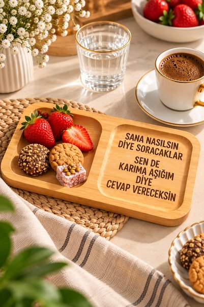 PakerStudio Espri Themed 2-Compartment Laser-Engraved Bamboo Coffee Presentation Tray "I'M in Love with My Wife"