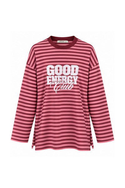 Balenbi Women's Combed Cotton Fabric Letter Printed Crew Neck Striped Tunic 3...