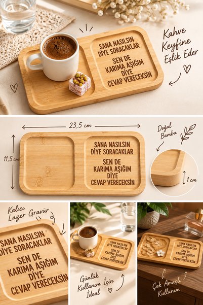 PakerStudio Espri Themed 2-Compartment Laser-Engraved Bamboo Coffee Presentation Tray "I'M in Love with My Wife"