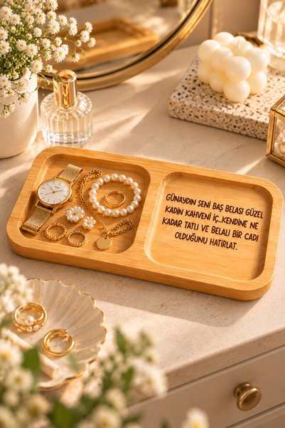 PakerStudio Espri Themed 2-Compartment Laser-Engraved Bamboo Coffee Presentation Stand "Good Morning, I Wish You Well, Beautiful Woman"