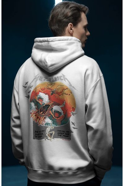 SEVBANO Hanorac premium oversize unisex cu imprimeu frontal Metallica Rock Me...