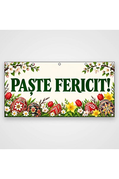 ShopPrint Banner Paște fericit! – ouă încondeiate, 150x75 cm, frontlit cu tiv...
