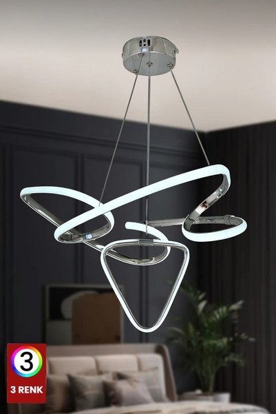 FUZON Aras 3 Renk Kumandasız Krom Salon Led Avize Ledli Avize Oturma odası Avize