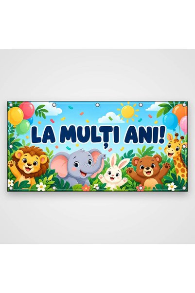 ShopPrint Banner La mulți ani pentru copii – animăluțe desenate, 200x100 cm, ...