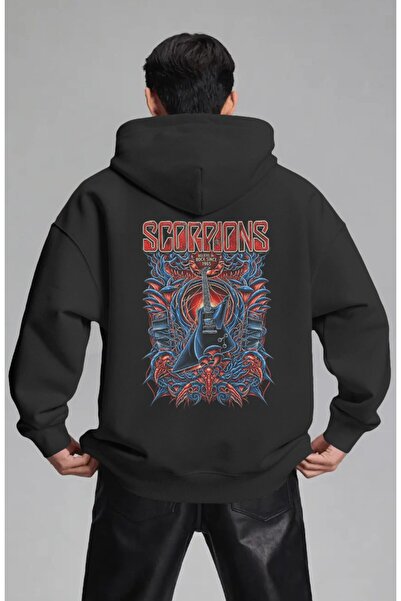 SEVBANO Hanorac premium supradimensionat unisex cu imprimeu frontal Scorpions...