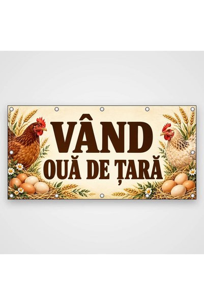 ShopPrint Banner Vând ouă de țară – găini și ouă, 100x50 cm, frontlit cu tiv ...