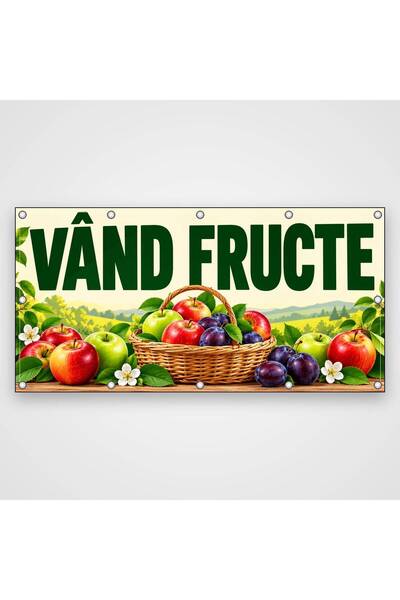 ShopPrint Banner Vând fructe – mere și prune, 100x50 cm, frontlit cu tiv și c...