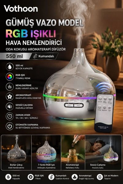 Ethab Ticaret GLB-STL41414 موزع روائح عطرية ومرطب هواء بإضاءة RGB موديل فازو ...