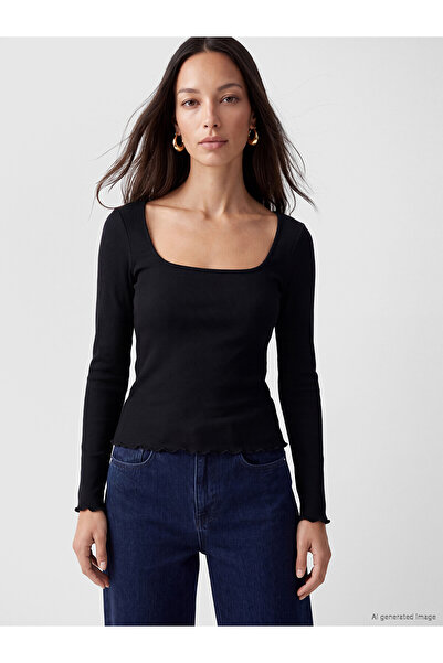 LC Waikiki Nevavm Black Ribbed Plain Super Skinny & Extra Narrow Long Sleeve ...