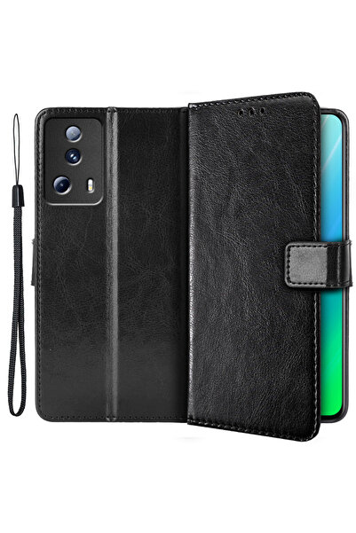 XGSM Husă tip carte pentru Xiaomi 13 Lite, portofel Crazy Horse, negru