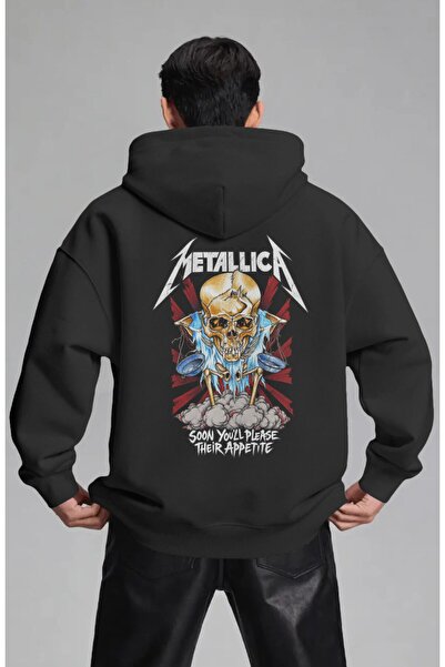 SEVBANO Hanorac premium oversize unisex cu imprimeu frontal Metallica Rock Me...
