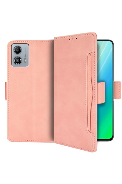 XGSM Husă tip carte pentru Motorola Moto G53 5G, cu slot pentru card, roz