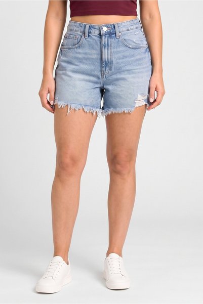 Sinsay Women Washed Denim Shorts, Light Blue