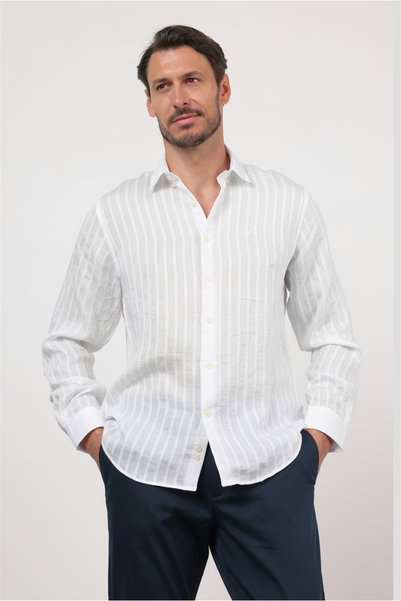 İmza White Buttoned Collar Long Sleeve Pocketless Slim Fit Shirt 1004260165