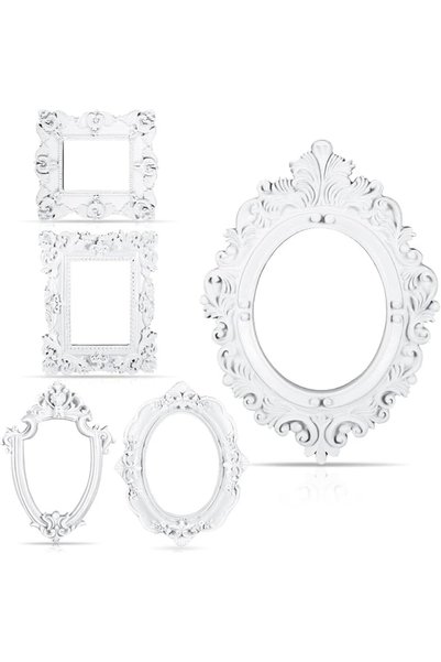 TERRIFI 5 Pcs White Vintage Ornate Resin Picture Frames, Multi‑Shape Mini Ant...