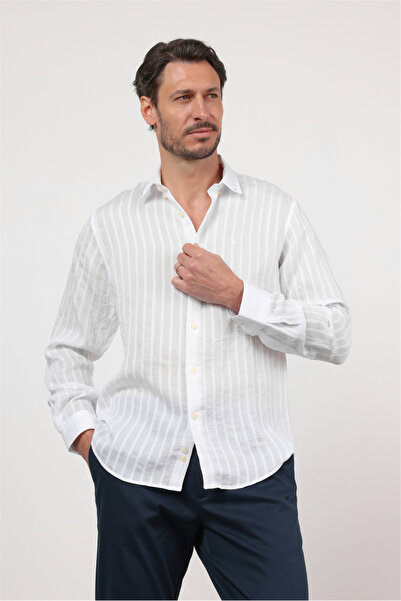 İmza White Buttoned Collar Long Sleeve Pocketless Slim Fit Shirt 1004260165