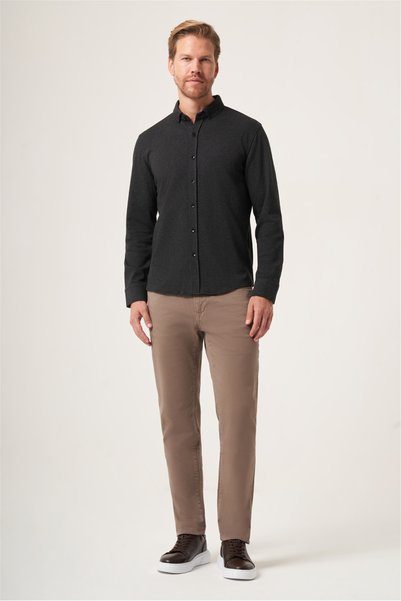 İmza Black Buttoned Collar Textured Knitted Slim Fit Stretchy Shirt 1004265171